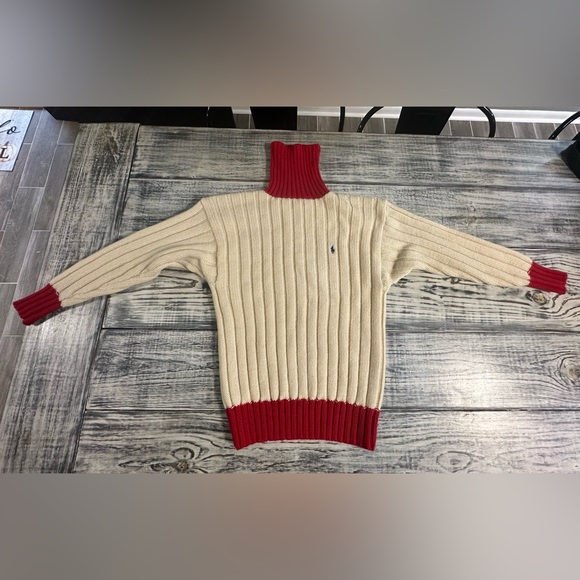 Vintage Ralph Lauren Blue Label All Wool Cream Red Turtleneck Sweater Size Large - Picture 5 of 10